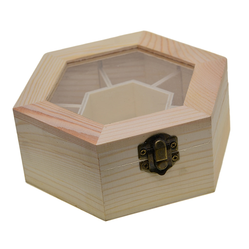 Natural Plain Wooden Jewellery Storage Box Case With Glass Lid And Lock