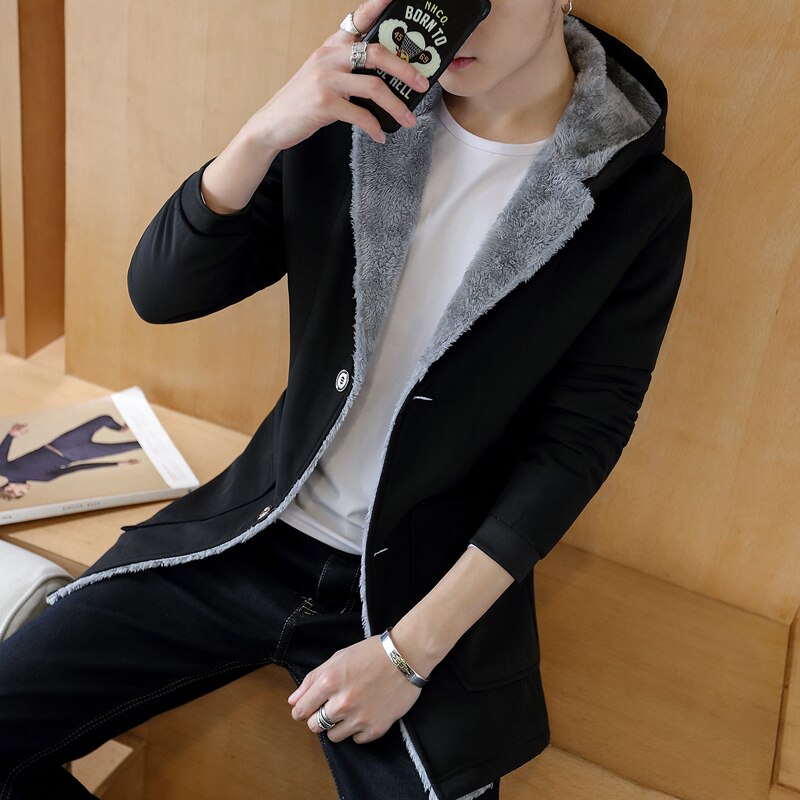 Winter Men with Warm Hood Men's Coats , Winter Men 's Cashmere Warm Jacket Hoodie Trench , Plus Size Man Jackets Black