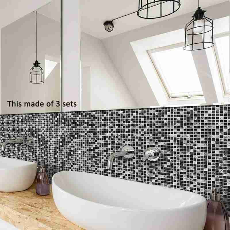Kakel klistermärken svart vit grå ton mosaik självhäftande kök klistermärke för badrum hållbara material vattentät vägg sti  x1 r 5