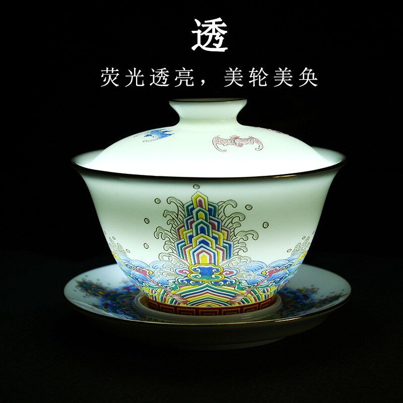 Frank kleur kopje deksel kom huishoudelijke blauw en wit porselein drie-kracht theekom chinese handgemaakte thee kung fu theekom: Zwart