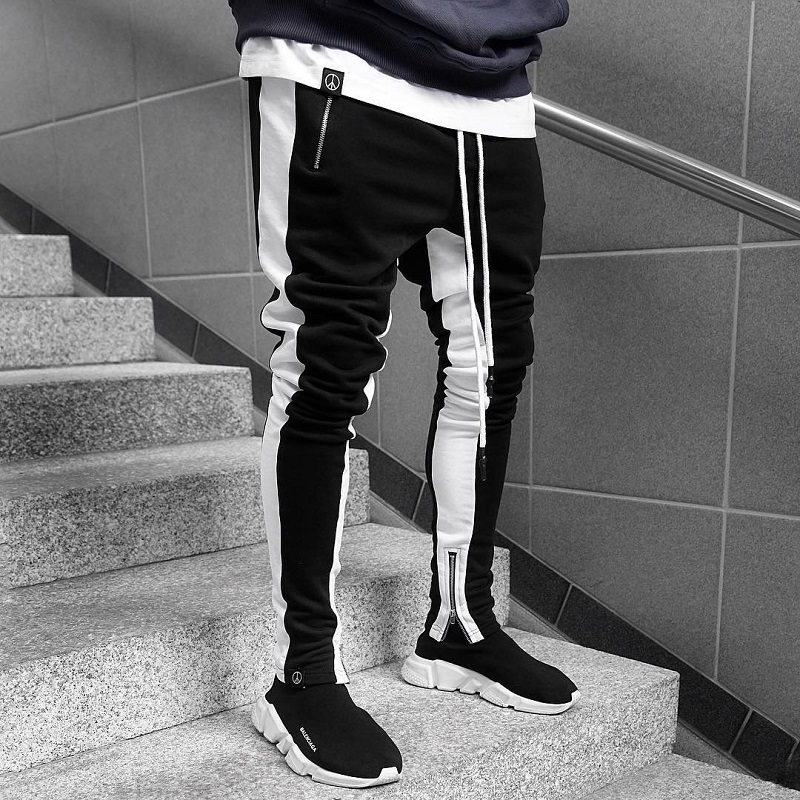 Joggers haremsbukser mænd patchwork side skinny pencil pant joggers streetwear efterår sweatpants casual tights joggingbukser mænd