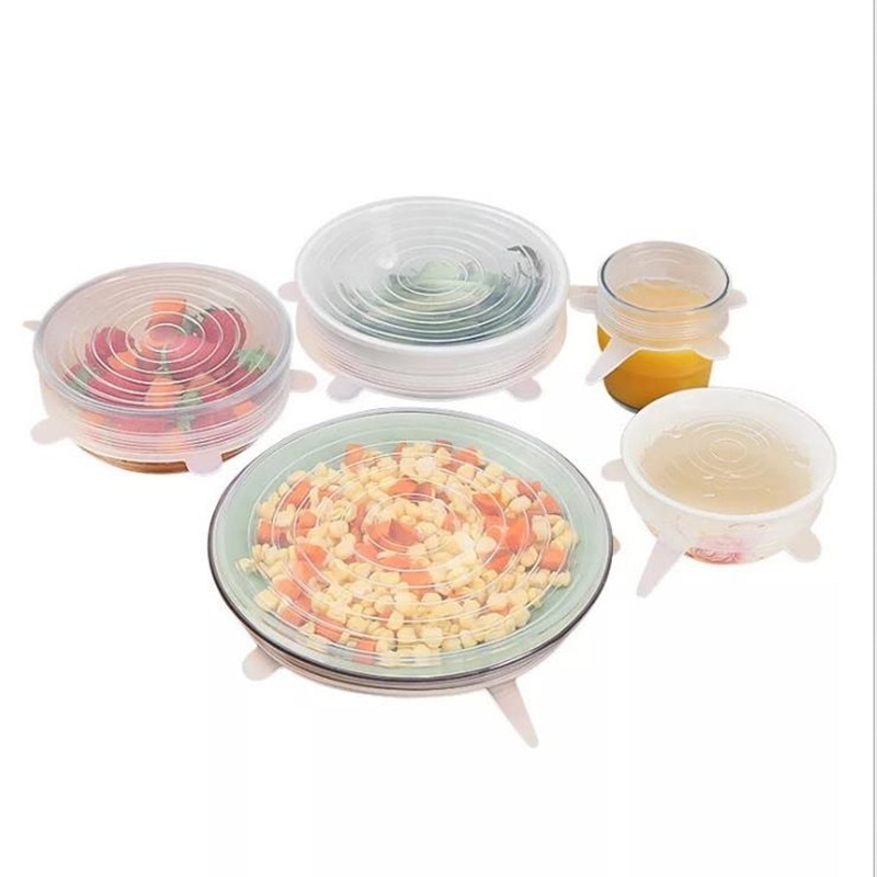 Conjunto de 6 tapas universales de silicona para alimentos, tapas de silicona para utensilios de cocina, olla, tapas para cocina elásticas reutilizables, accesorios