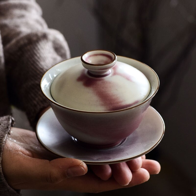 Retro Coarse Pottery Kiln Gaiwan Hand Made Ceramic Tea Bowl Tureen Drinkware Decorations Home Decor Tea Ceremony