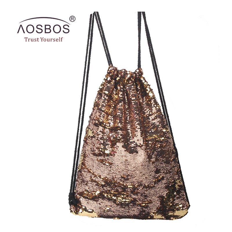 Aosbos Sequin Drawstring Backpack Foldable Sports Gym Bag Outdoor Women Men Training Fitness Bags Drawstring Bag for Shoes: Gold