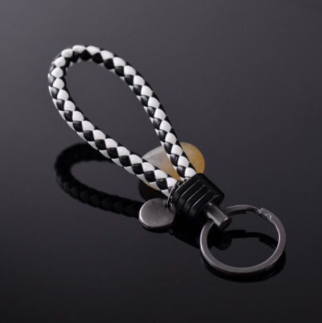 1X Hand Woven Leather Car Keychain Key ring For Land Rover LR2 LR3 Freelander Discovery Evoque Range Rover Sport Accessory: Special black white