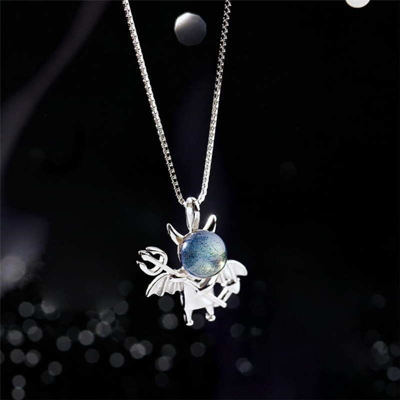 Sole Memory Moonstone Sweet Cute Little Devil 925 Sterling Silver Clavicle Chain Female Necklace SNE499