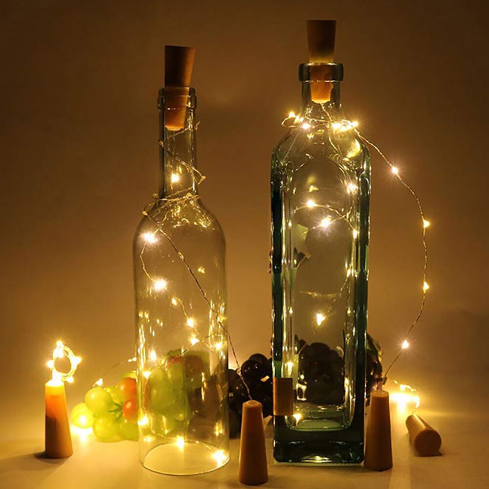 Batterij Aangedreven Guirlande Wijn Fles Verlichting Met Kurk 2M 20Leds Koperdraad Kleurrijke Fairy Lights String Voor Party bruiloft Decor: yellow / 2m 20LEDs