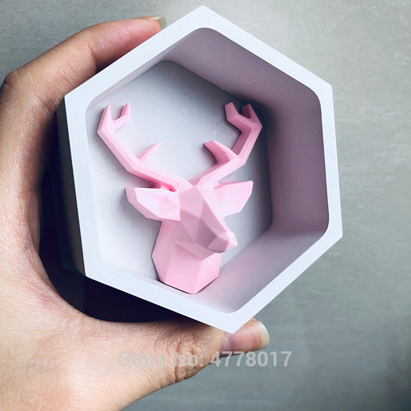 Geometric deer head concrete mold diy lucky Elk Soap polymer Clay silicone forms Molds for gypsum Aroma plaster Car craft