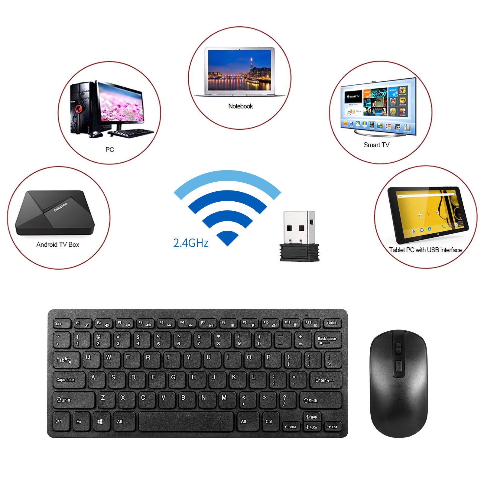 Portable KM901 Keyboard Mouse Combo 2.4G Wireless 78 Key Mini Keyboard and Mouse Set Ergonomic Office Combo