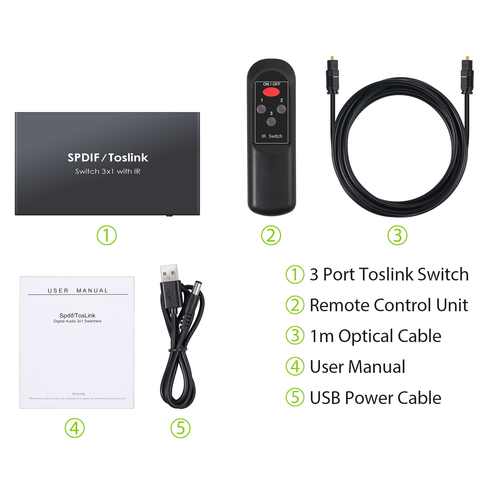 Prozor spdif/toslink optinen audio 3 x 1 kytkin digitaalinen optinen kytkin jakaja jatke kaukosäätimen optisella kaapelilla