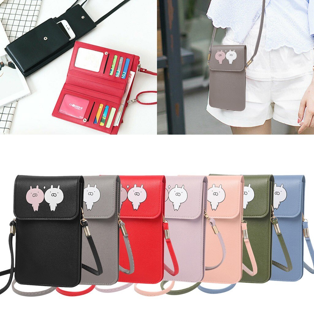 Mode Kleine Crossbody Tassen Voor Vrouwen Mini Mobiele Telefoon Tas Met Back Side Clear Aanraken Screen Venster Lederen Tas Portemonnees