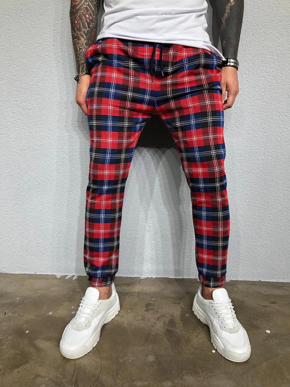 hommes pantalon ajusté à carreaux pantalons décontractés joggeurs Jogging pantalon maigre grande taille hommes pantalon