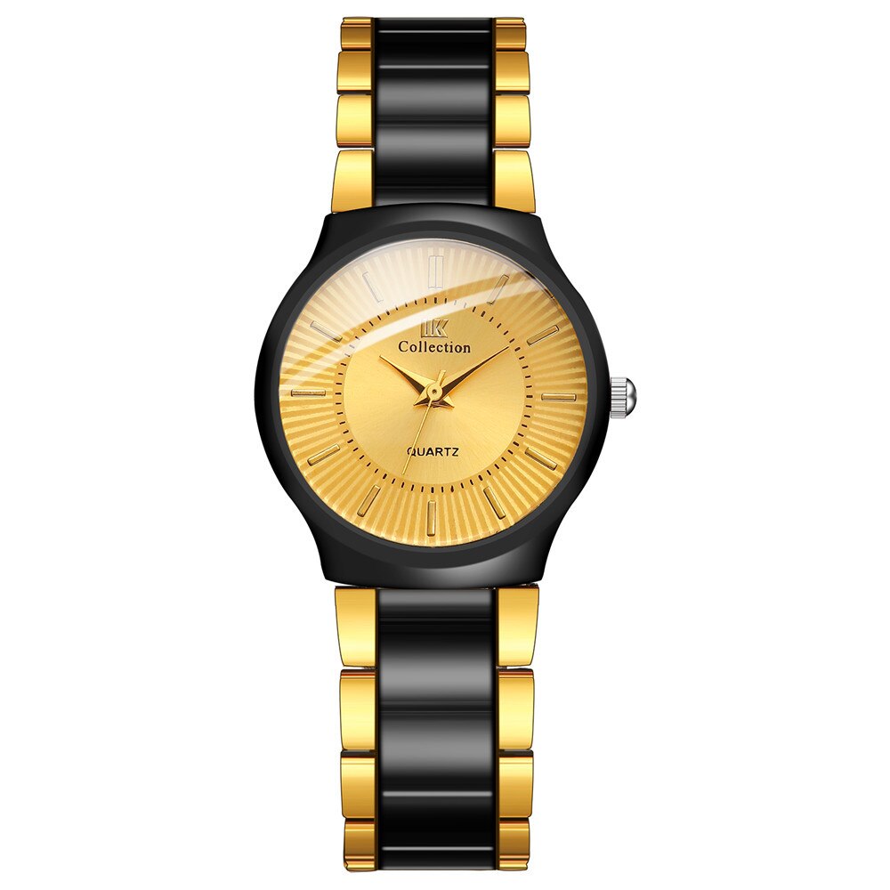 Zwart Roestvrij Stalen Band Vrouwen Horloges Dames Klok Quartz Horloges Zegarek Damski Reloj Mujer: gold face