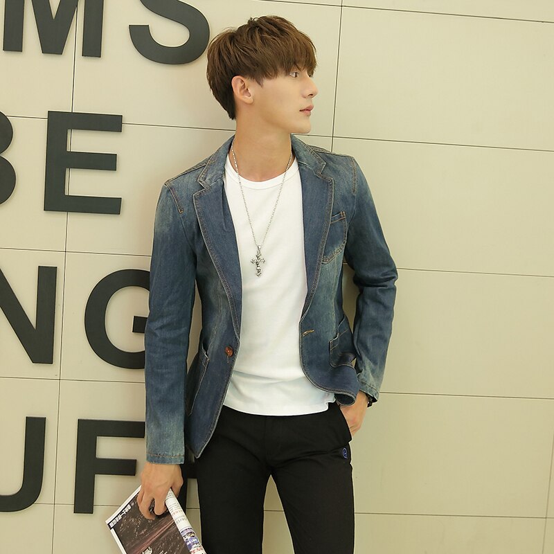 Yasuguoji slim blazer i mænd single button herre scene jakker afslappet denim jakke mænd blazer designs