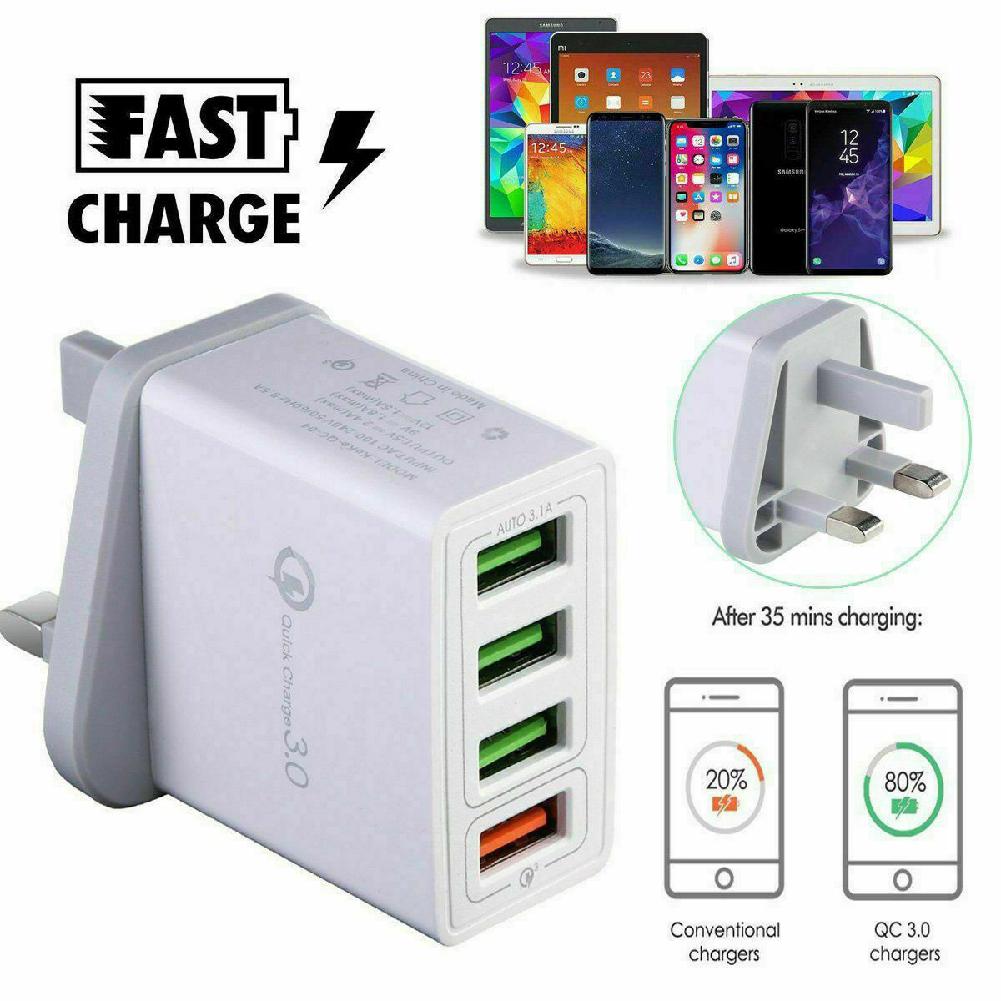 Quick Charge 3.0 USB Charger Wall Charger UK Plug 3A Multi Port Fast Charging Adapter For Samsung Huawei Xiaomi