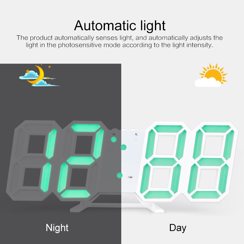 1Pcs 3D Led Digitale Klok Snooze Slaapkamer Bureau Alarm Elektronische Klok Usb Opknoping Wandklok Kalender Thermometer Voor Thuis decor