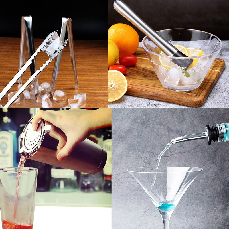 Kit de bartender coquetel e coqueteleira, 18 peças, ferramentas com suporte, martini, boston, para beber, festa em casa, bar, acessórios de vinho