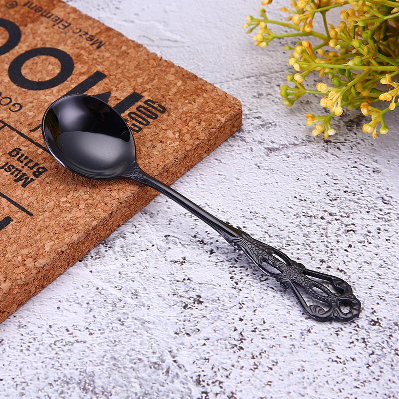 Vacclo 1pc Stirring Coffee Spoon 304 Stainless Steel Cutlery Round Square Shaped Vintage Dessert Spoon Fork Kitchen Accessories: B2