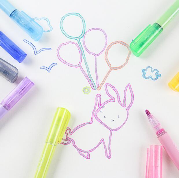 COLNK 515 Double Line Outliine Marker Highlight Pen Sliver Glitter Drawing pen 8 pcs/set