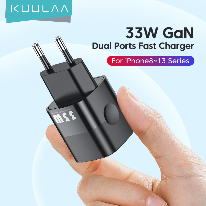 KUULAA USB C-oplader 33W GaN Type C PD Snel opladen voor iPhone 14 13 12 11 Max Pro XS 8 7 Plus Voor iPad Air 4 iPad Mini