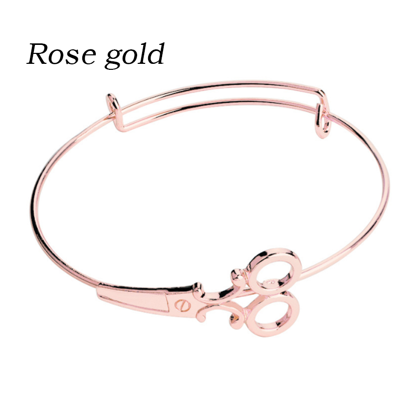 Novo punk tesouras tesoura pulseira cabeleireiro bangle cabelo stylist charme pulseira ajustável novo em jóias acessórios: Rose Gold