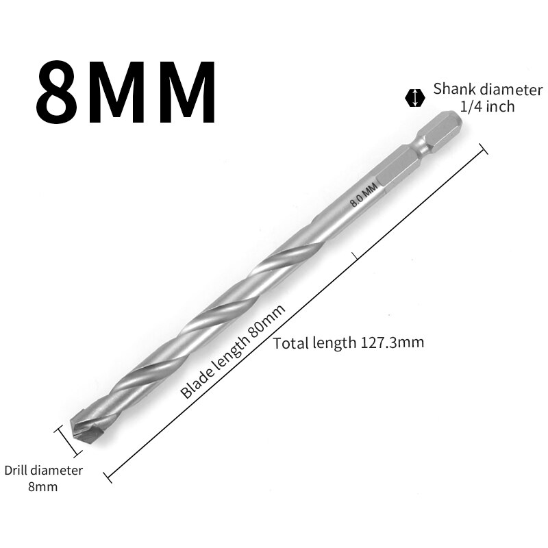Hexagonal shank cement drilled carbide tile cement ceramic wall hexagonal shank Special drill for concrete brick wall bit6-12mm: Silver