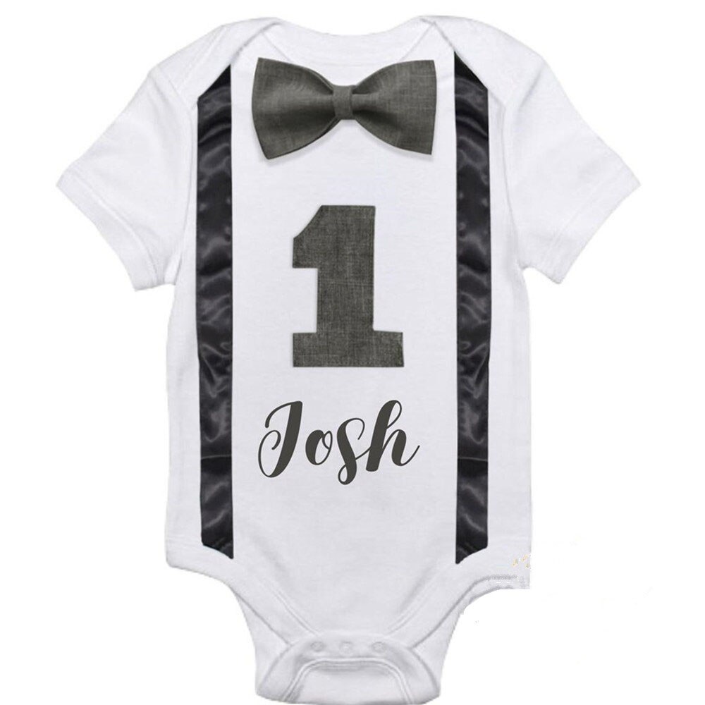 Personalise Boys 1st First Birthday Romper 1st birthday bodysuit Childrens Kids birthday vest Boys 1 Age Size Cake Smash 'one': Custom Style 2 / 12M
