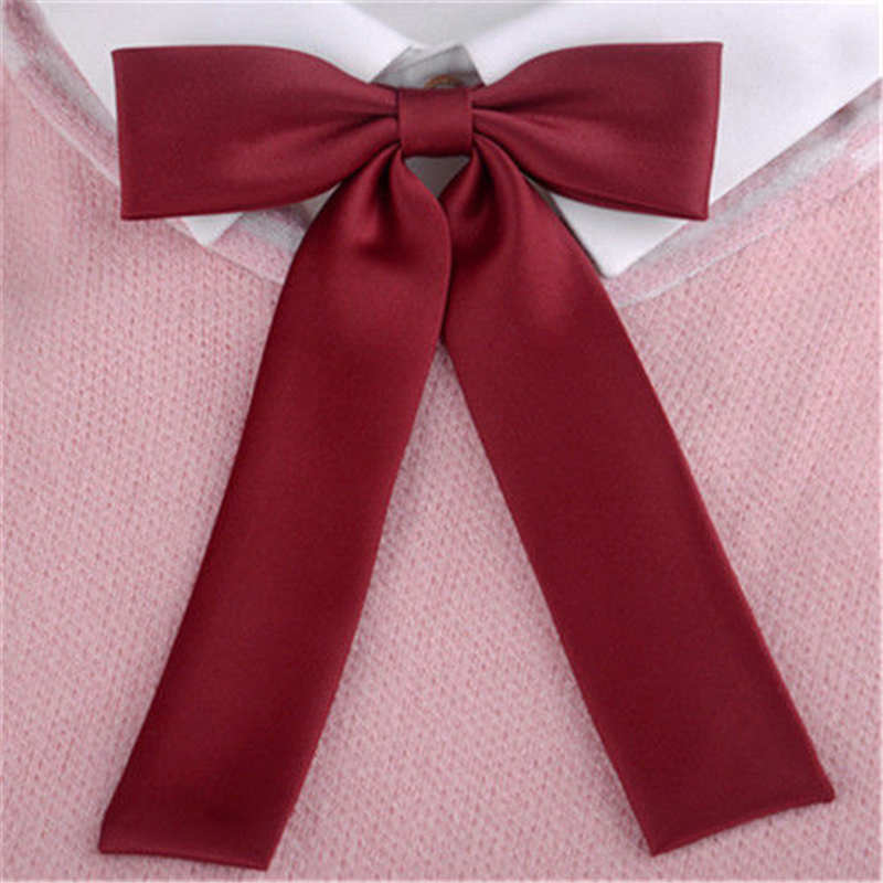 Kawaii – nœud papillon Long de couleur unie pour femmes, pour écolières japonaises, uniforme d&#39;étudiant JK, cravate Cosplay Lolita Gravata Borbolet: Wine Red