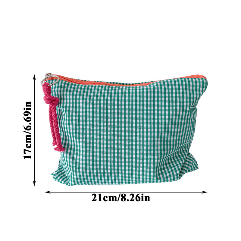 Portable Large Capacity Storage Bag Women Girls Plaid Makeup Bag Cotton And Linen Cosmetic Bag With Zipper Pouch Simple