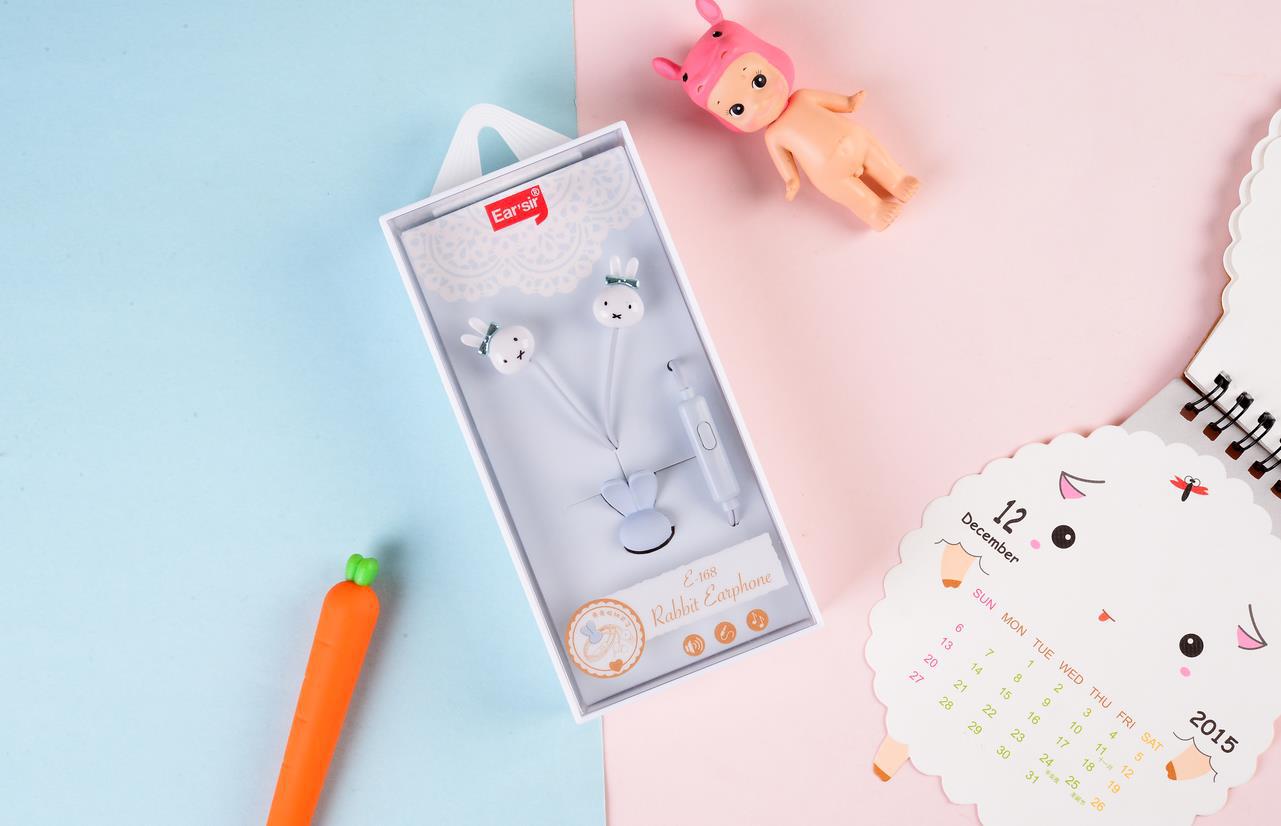 Słuchawki Ear Mister E-168 z Uszami Królika - Z Klipsem na Kabel i Mikrofonem: Niebieski