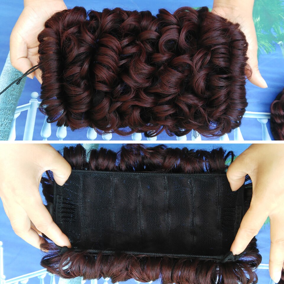 Short Curly Chignon Women's Synthetic Hair Bun Black Brown Hair Extension With Chignon Rubber band Combs in Hairpiece
