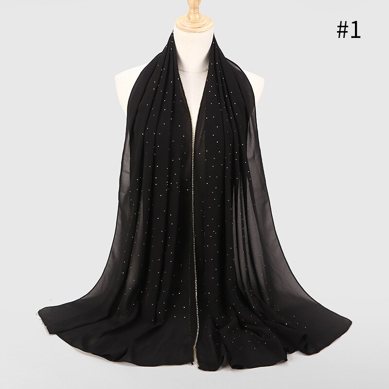 75*180 cm zomer moslim chiffon hijab sjaal kralen hoofddoek islamitische lange hoofd sjaals foulard femme musulman: 1
