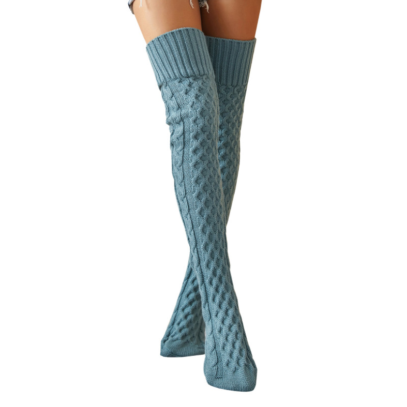 Female Knitted Stocking, Ladies Solid Color Knee-High Socks Long Tube Socks for Fall Winter, Blue/Black/Gray: 1