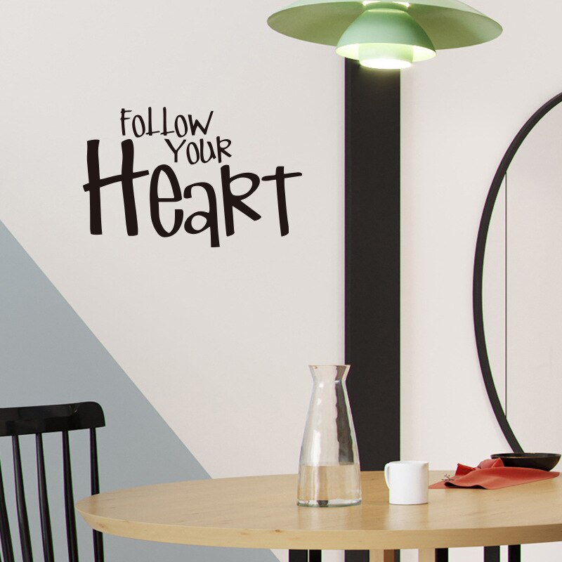 Følg ditt hjerte wallsticker wordart stue soverom tapet barnerom hjemmedekorasjon veggmaleri engelske ordtak klistremerker