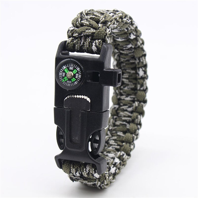 High-Jump Functional Emergency Paracord Bracelet Outdoor Survival Parachute Tool Scraper Whistle Buckle Paracord Wristband: Army Camo