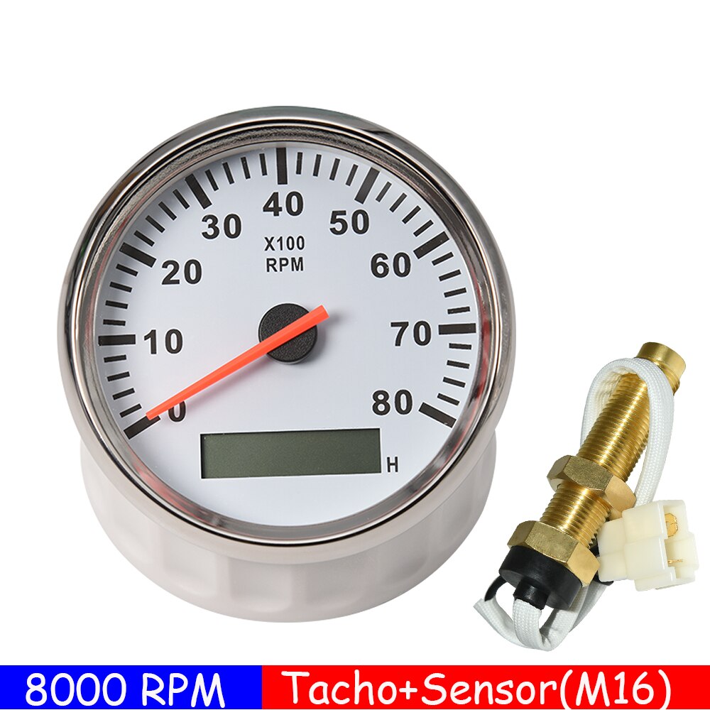3K 4K 6K 8K RPM Tachometer-lehre Tach Sensor REV Zähler mit Stunde Meter 85mm benzin Diesel 12V 24V Rot Hintergrundbeleuchtung Anzeige: WS 8KRPM with M16