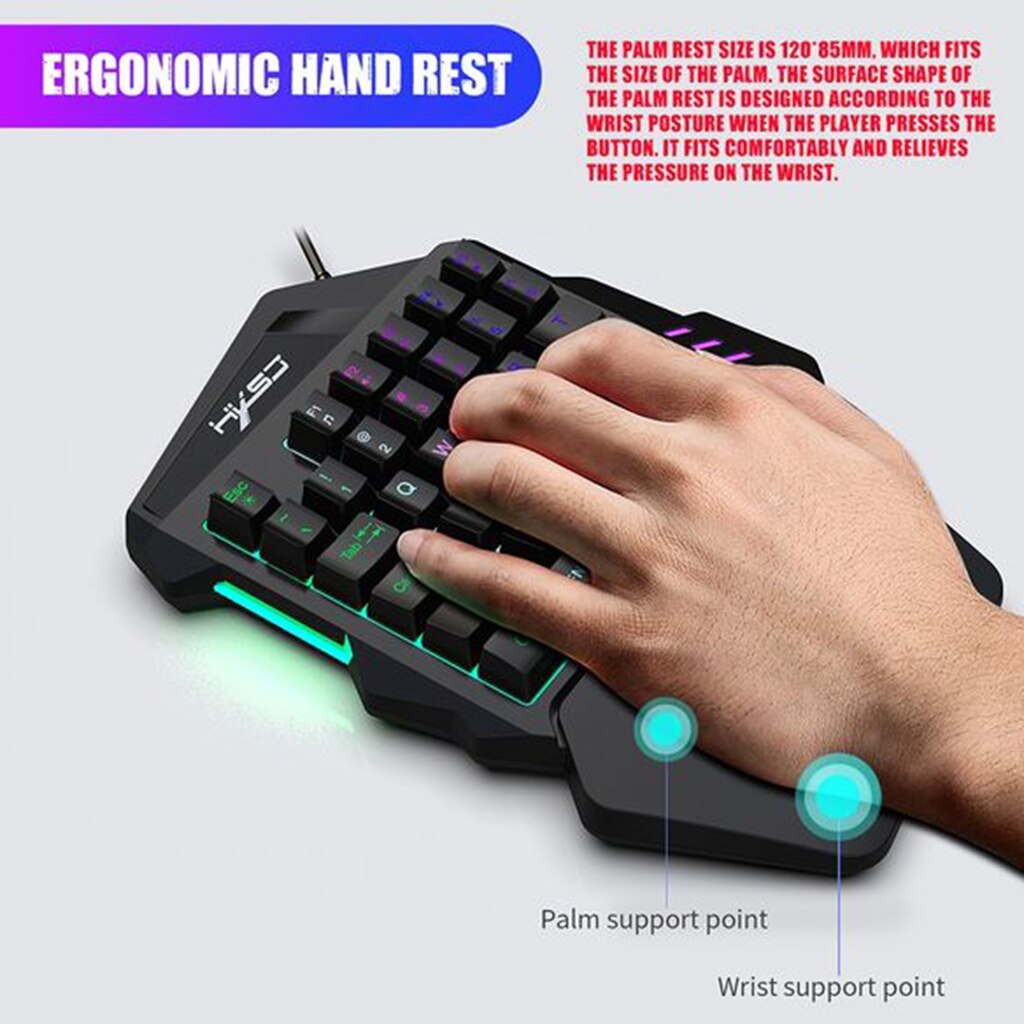 Mini One-Hand Mechanical Keyboard Gaming Keyboard 35 Keys and Gaming Mouse Colorful Backlit Game Keyboard V100 H300 Set