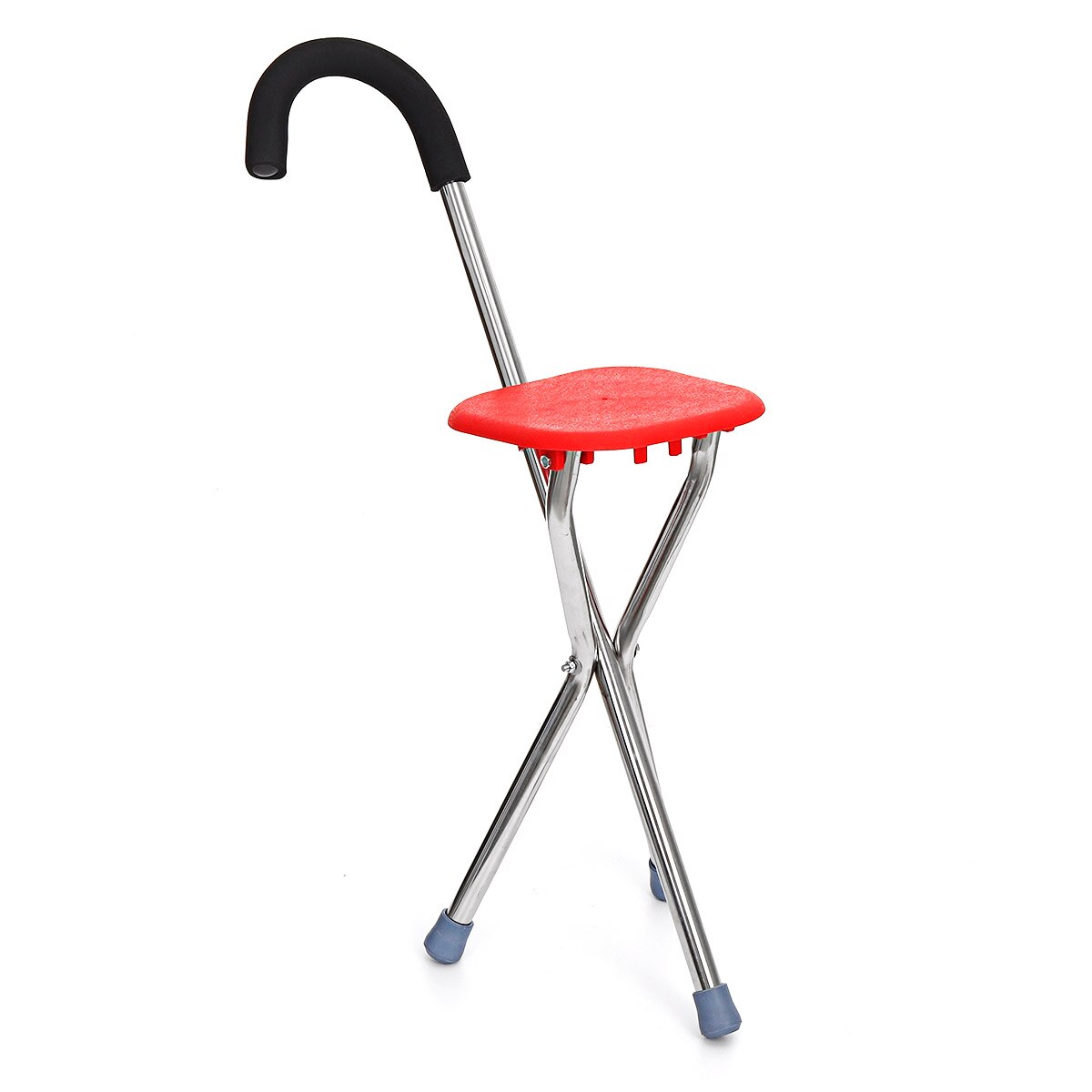 Folding Outdoor Travel Cane Seat Crutch Walking Stick Chairs Portable Tripod Stool Portable Elder Mobility Aids Tools Blue Red: Red