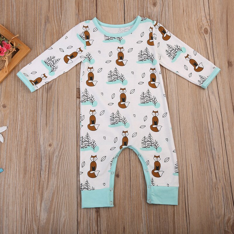 Leuke Pasgeboren Baby Jongen Meisje Vos Romper Herfst Lange Mouwen Katoenen Kleding Peuter Kids Jumpsuit Speelpakje Outfits 0- 24M