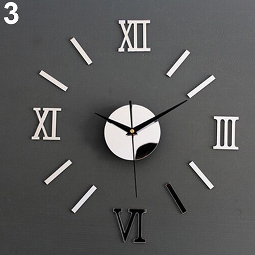 Superficie de espejo acrílico 3D, números romanos, pegatinas de reloj de pared, manualidades decoración hogareña 10WG: Plata