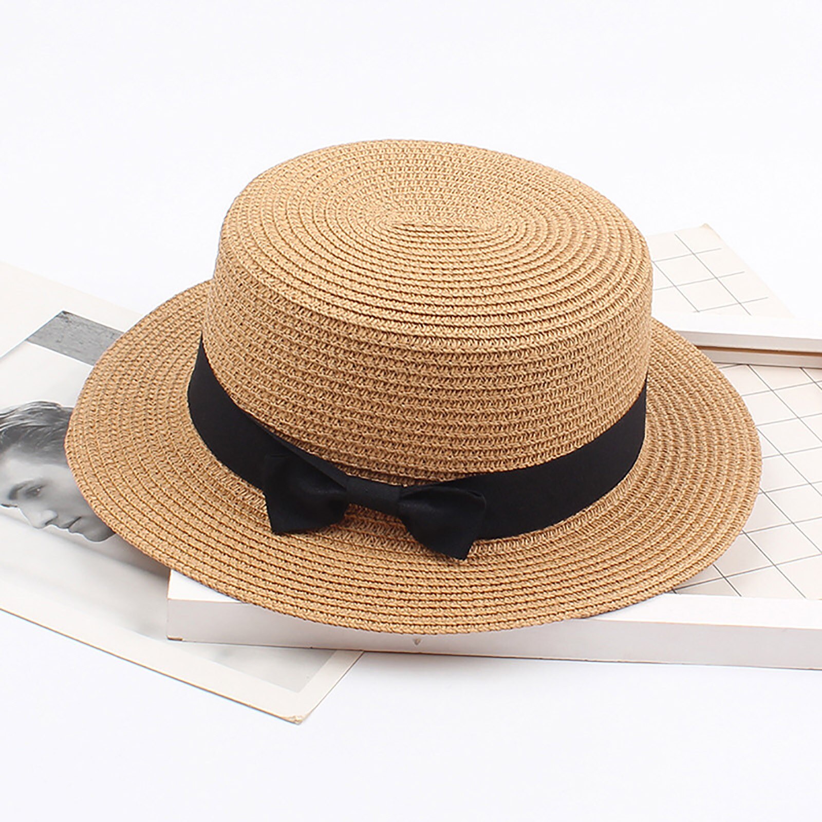 25# Women Girls Caps Boho Sun Beach Straw Hats Wide Brim Summer Caps Parent-child Girls Ladies Sun Hats Bow Hat: KH
