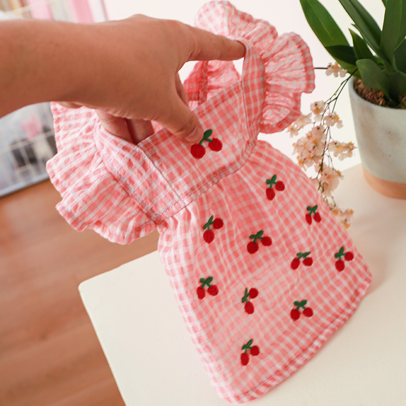 Faldas de perro de verano, vestido de princesa, cereza rosa, ropa para perros, Seeves voladores suaves
