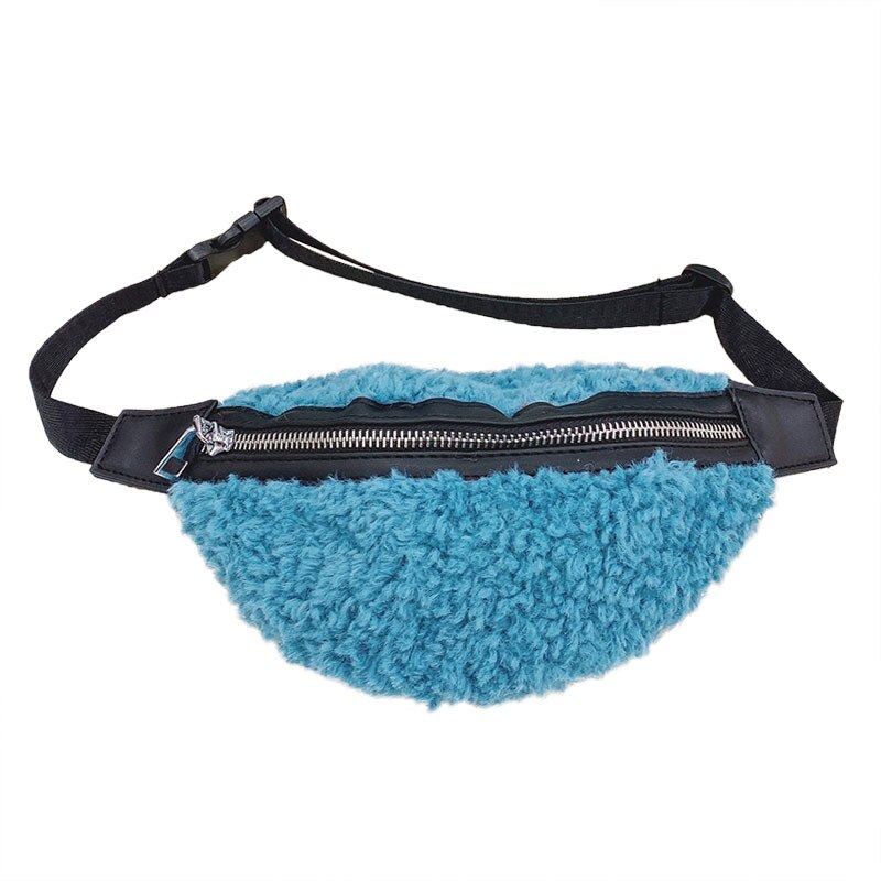 Schattige lam pluche kleine heuptas chique student diagonale vrouwelijke tas wilde borsttas heuptasjes meisjes jongens tassen: Blauw