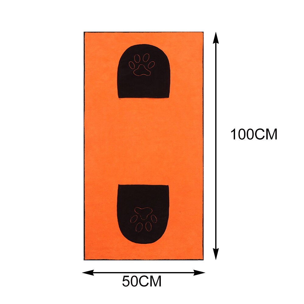 Original Drying Towel for Pets Dogs Cleaning Ultra-absorbent Dog Bath Towel Microfiber Paw Print Pocket Bath Grooming Towel