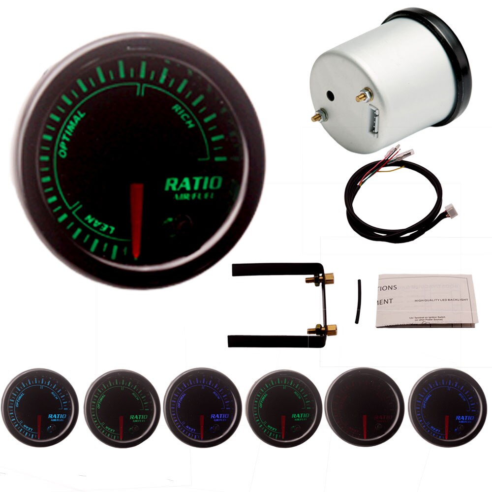 Universal 2" 52mm 7 Colors LED Car Auto Air Fuel Ratio Gauge Meter No Sensor