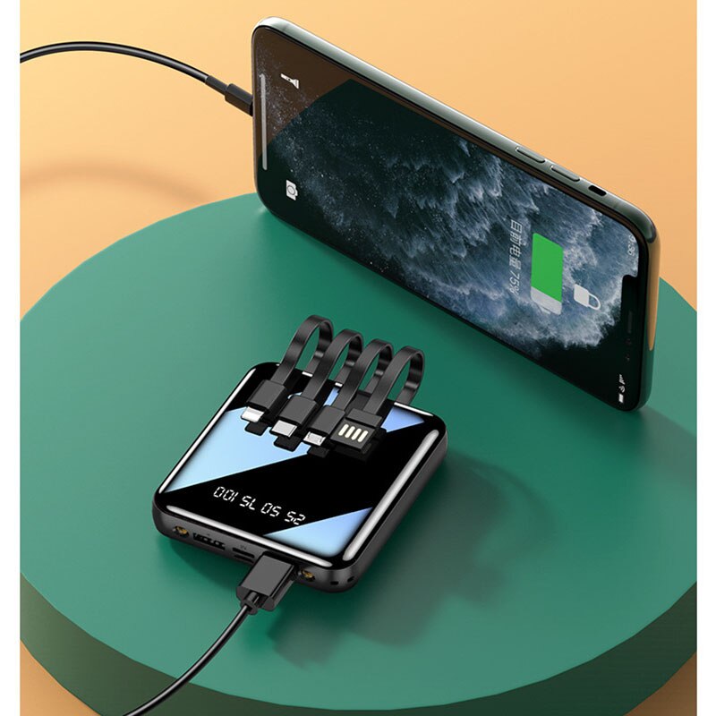 20000mah przenośny Mini Power Bank lustro ekran szybkie ładowanie z kablem USB typu C Powerbank dla iphone xiaomi Huawei telefon