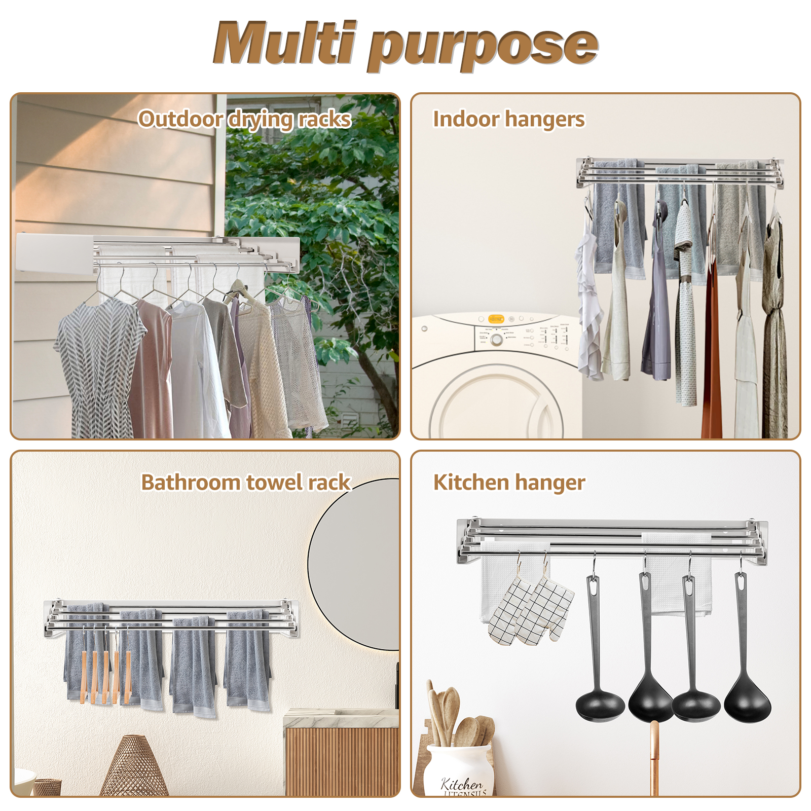 Collapsible Laundry Drying Rack Wall Mounted Clothes Drying Rack Easy to Use No Punching Clothes Drying Rack for Drying Clothes