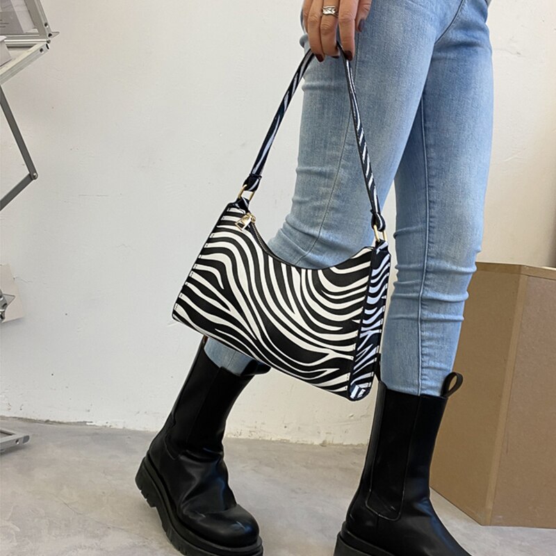Mode Zebra Print Vrouwen Luxe Handtas Pu Leer Eenvoudige Onderarm Schoudertassen Vrouwelijke Dagelijks Baguette Totes Purse Pouch