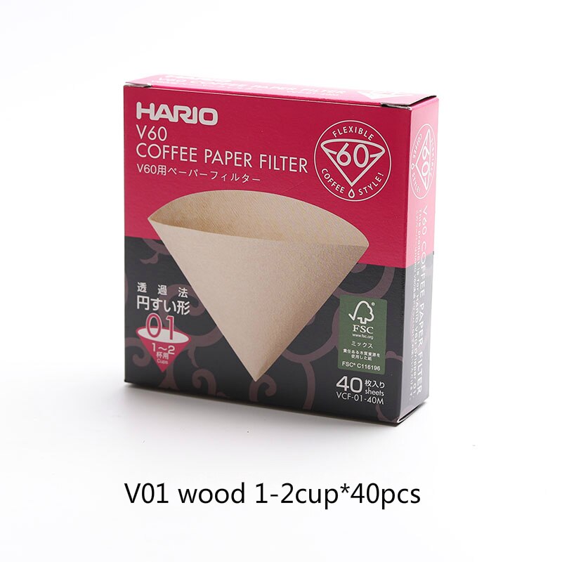 HARIO Japanese coffee filter paper cone V60 hand-made coffee drip coffee filter paper VCF-01/02 coffee filter: wood 1-2cup-40pcs