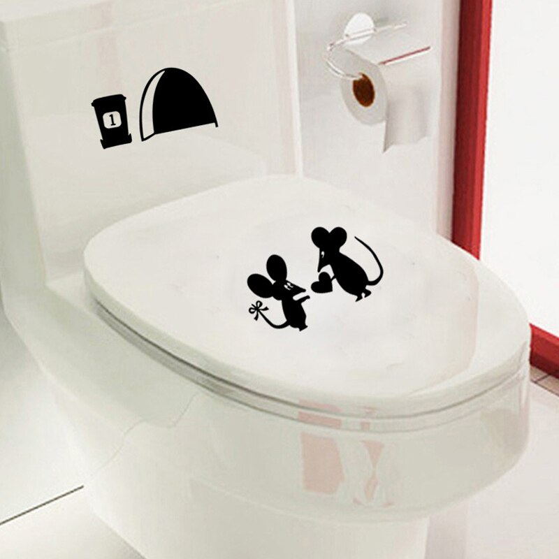 Cartoon Verwijderbare Wc stickers op de muur Leuke Liefhebbers kleine muis Socket Schakelaar Muursticker DIY Decal Home Decor Decal
